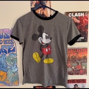 vintage retro grey disney mickey mouse ringer tee